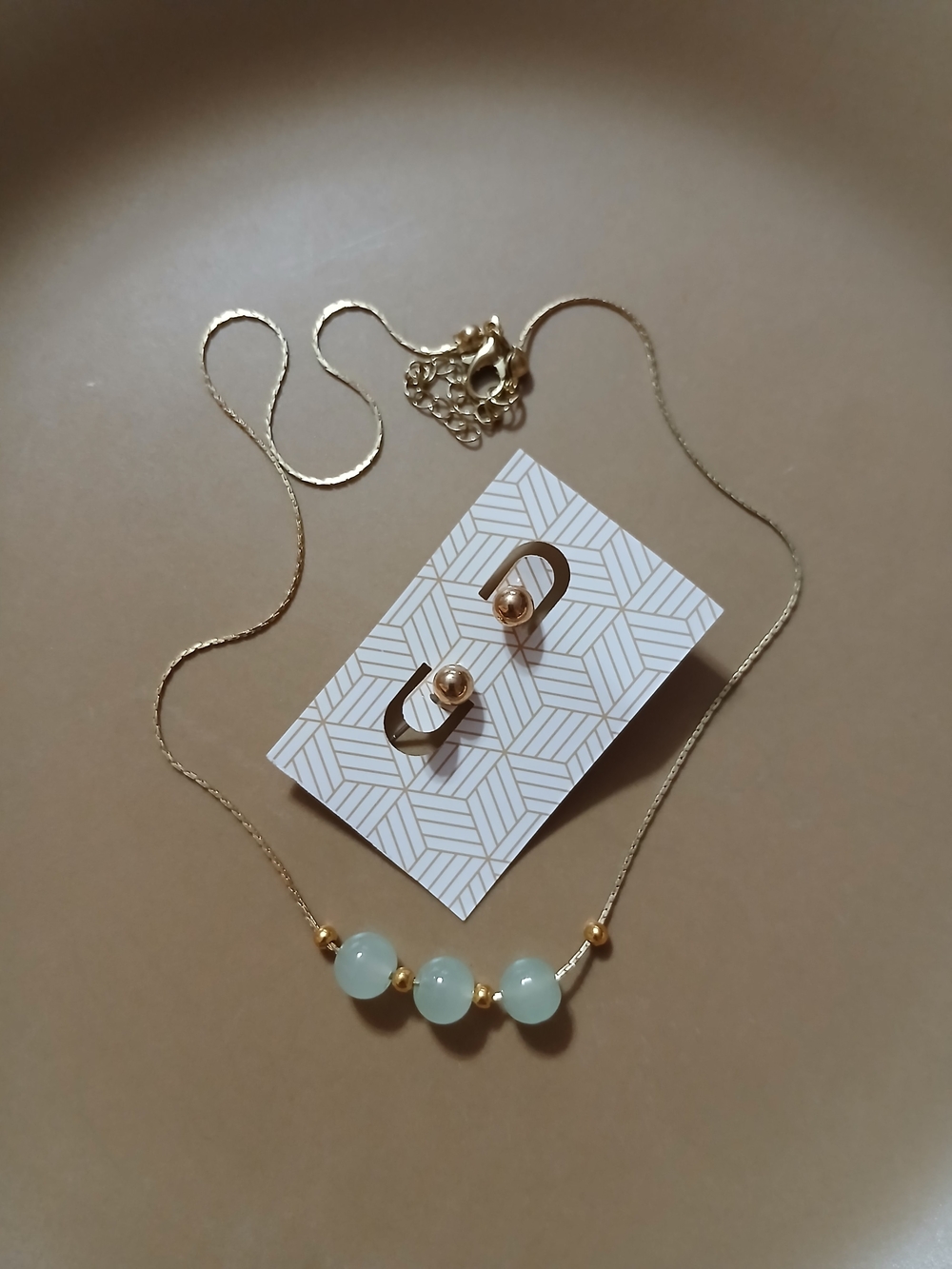 Delicate Gold-Plated Necklace with Light Green Gemstone Beads